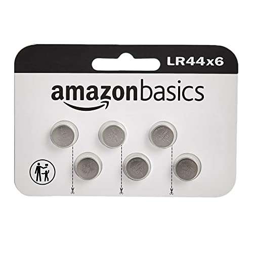 Amazon Basics LR44 Alkaline Button Coin Cell Batteries, Pack of 6