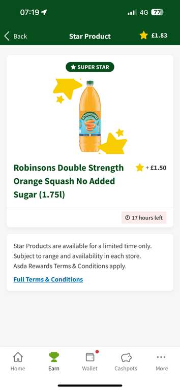Robinsons Double Strength Orange OR apple & blackcurrant Squash No Added Sugar 1.75L (+ £1.50 in your cashpot instore today - ends today)