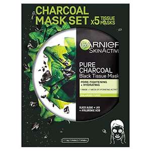 Garnier Charcoal and Algae Purifying Tissue Mask, Hydrating Tissue Face Sheet Mask for Enlarged Pores Pack of 5 - £8.15 @ Amazon