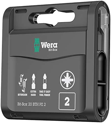 Wera Bit-Box 20 BTH PZ2 BiTorsion Long Life Timber bits for drill/drivers, Pozi 2x25mm, 20pc pack £10.50 @ Amazon