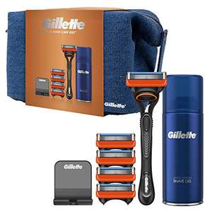 Gillette Gift Set Fusion Razor For Men + 4 Replacement Blades, Shaving Gel 75ml, Razor Stand £23.09 @ Amazon