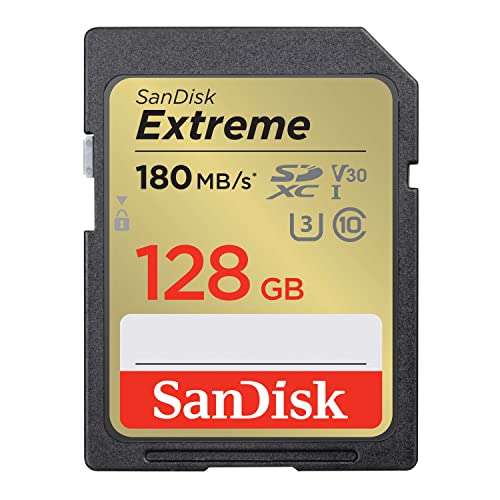 SanDisk 128GB Extreme SDXC card + RescuePro Deluxe up to 180 MB/s UHS-I Class 10 U3 V30 £16.99 @ Amazon