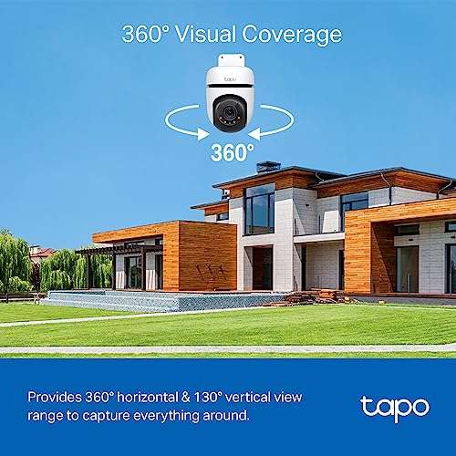 Tapo 2K Outdoor Pan/Tilt Security Wi-Fi Camera, IP65 Weatherproof, Motion Detection,Cloud & Local Storage (C510W)