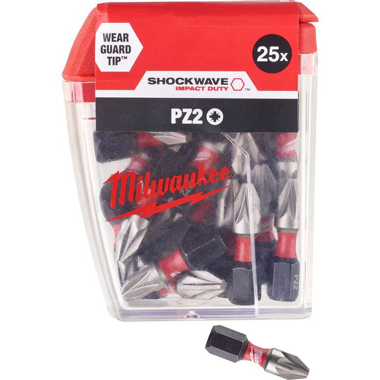 Milwaukee SHOCKWAVE PZ2 25mm Screwdriver Bits - £5.99 With Click & Collect @ Toolstation