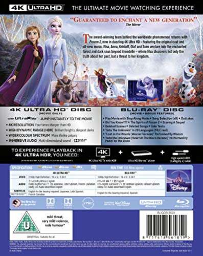 Frozen 2 4k Ultra-HD UHD Physical [Blu-ray] £4.39 @Amazon
