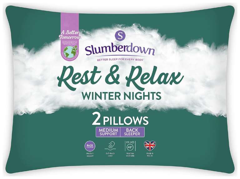 Slumberdown Rest & Relax Medium Support Pillow Pair - Free C&C