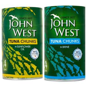 John West Tuna Chunks in Brine/Sunflower oil 145 g (Pack of 4) £3.75 @ Amazon