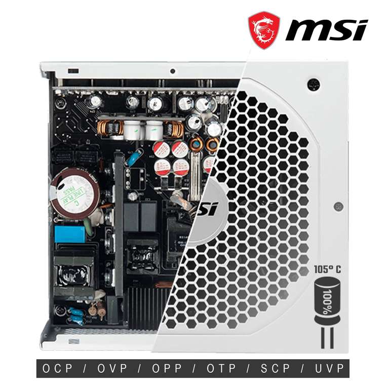 MSI MPG A750GF WHITE Power Supply Unit, UK Plug - 750W