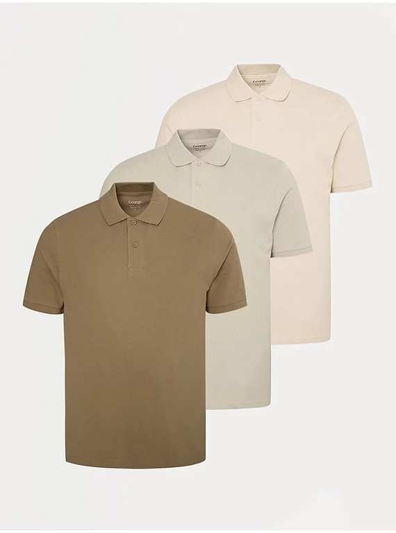 Regular Fit Short Sleeve Polo Tops 3 Pack (Neutral / Cream, Green, Red / Pink, Green, Red) + Free C&C