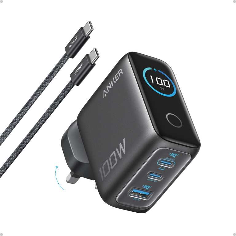 Anker 100W USB C Charger, 3-Port Fast Charger Plug Silver or Grey @ AnkerDirect UK /FBA