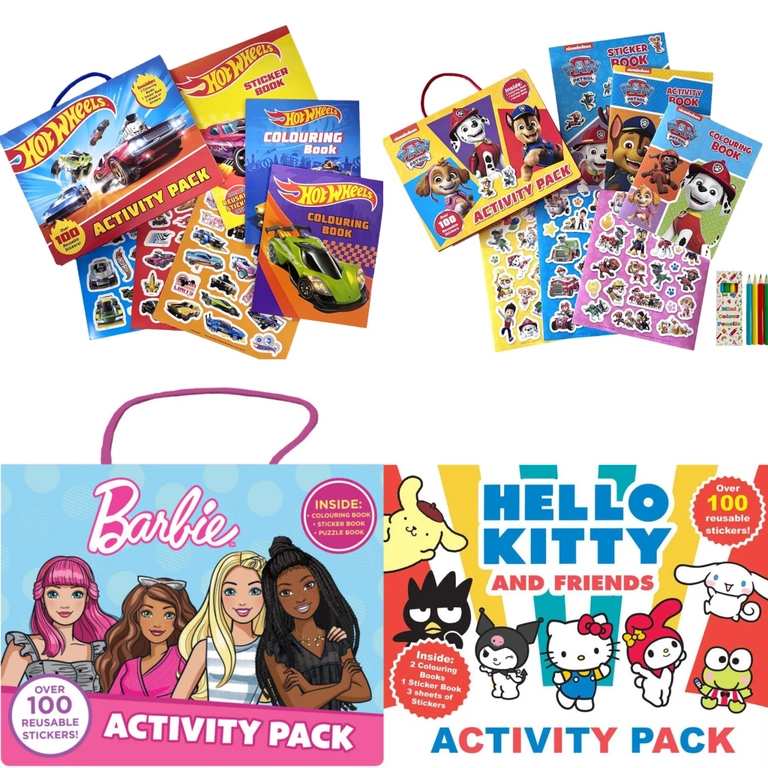 Activity Pack Hot Wheels | Barbie | Hello Kitty | Paw Patrol - Including Stickers and Colouring Books