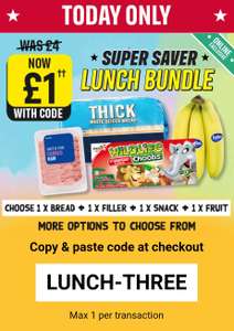 Lunch Essentials Bundle - 1 x filler 1 x bread 1 x snack 1 x cake £1 with code Warburtons, Cadbury, Bernard Matthews (Online only) @ Iceland