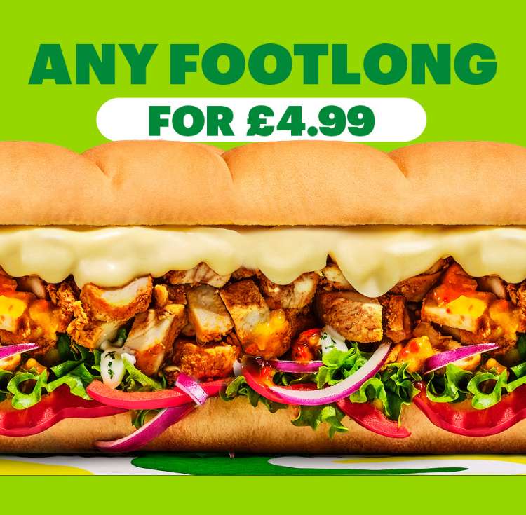 Any Footlong Sub Sandwich Via App