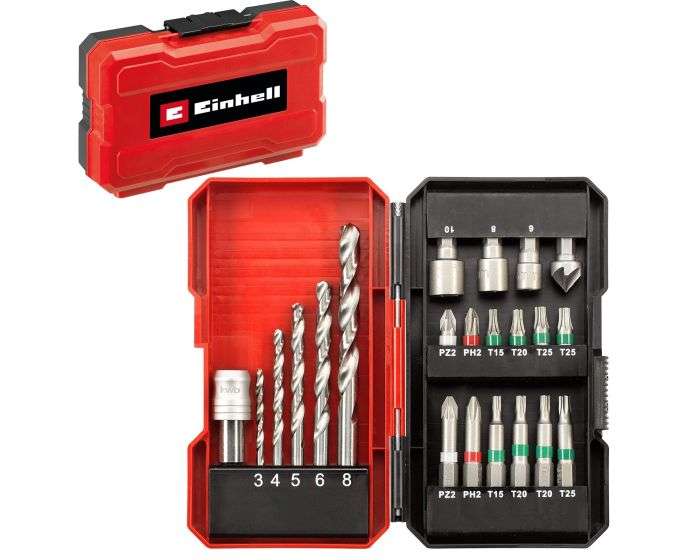 Einhell 18v Power X-Change PXC Starter Kit - 2x 2.5Ah Battery + 3ah Fast Charger + 22 PCE HSS Drill / Screwdriver Bit Set