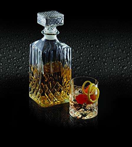 BarCraft BCDECSET Cut-Glass Whisky Decanter and Tumbler Set in Gift Box (5 Pieces), Kristall - £9.99 @ Amazon