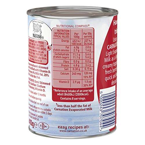 Nestlé Carnation Topping Light Evaporated Milk, 410 g (Pack of 12) - £5.64 @ Amazon