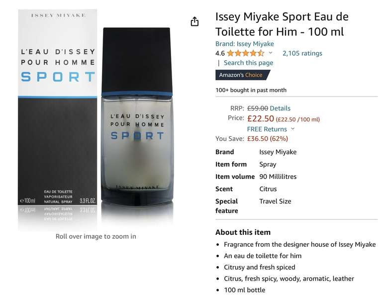 Issey Miyake L'Eau d'Issey Sport Eau de Toilette for Him - 100 ml