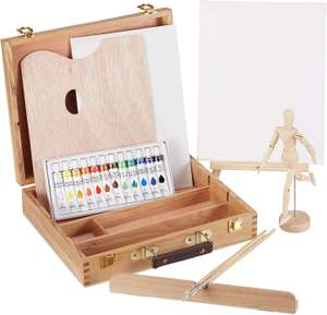 Relaxdays Art, 22-Piece Set, Lay Figure, Mixing Palette, Paint Brush, Table Easel, Canvas & Paint £12.10 @ Amazon