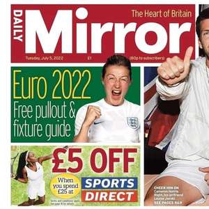 £5 off £25 at sports direct voucher in the Daily Mirror for £1