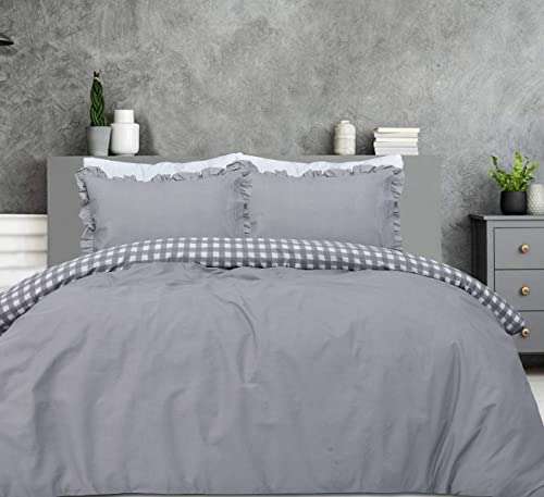 Gingham Reversible Soft Easy Care Duvet Cover With Ruffle Edge Pillowcase- Single £5.99/ Double £8.99 / Superking £9.99 @ Amazon