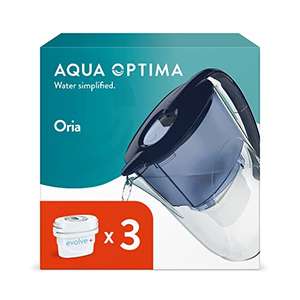 Aqua Optima Oria Water Filter Jug & 3 x 30 Day Evolve+ Filter Cartridge, 2.8 Litre Capacity - Blue / White