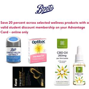Sale - 20% Off Across Selected Wellness Products With A Valid Student Discount Membership On Your Advantage Card - @ Boots