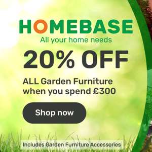 20% Off Garden Furniture & Accessories on £300+ Spend + Extra £30 / £100 Off on Selected Lines W/Codes
