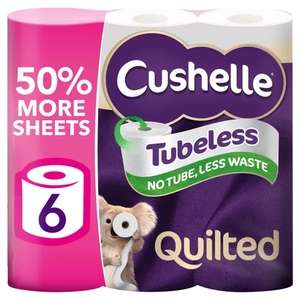 Cushelle Tubeless Quilted Toilet Roll 6 Mega Rolls 50% More Sheets