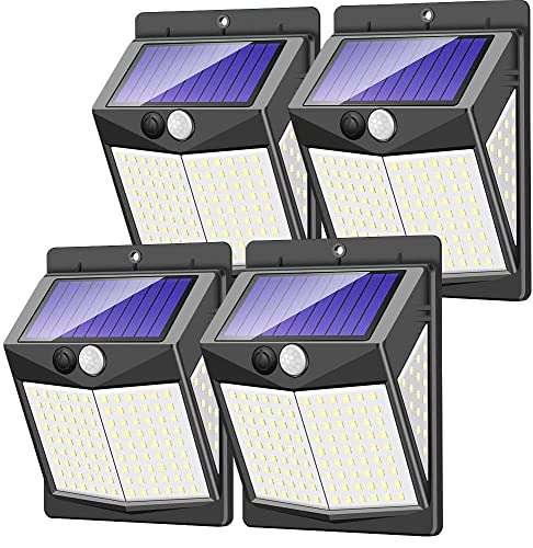 (4 Pack) CLAONER Solar Security Lights Outdoor 140 LED Solar Motion Sensor 3 Modes IP65 Waterproof With Voucher Sold By Claoner FBA