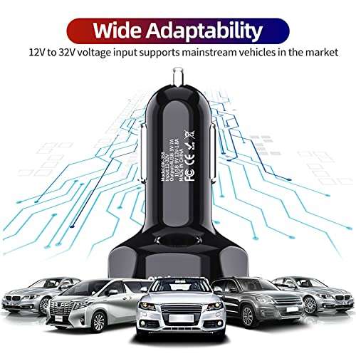 Car Charger 4 Port Quick Charge 3.0, GVTECH Fast Charging USB-A Adaptor with LED Lights Sold By DVUK FBA