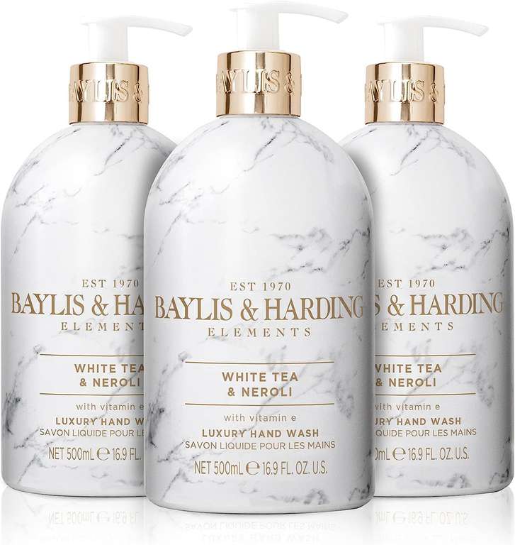 Baylis & Harding Elements Lemon & Mint/Oud Wood/White Tea & Neroli Luxury Hand Wash 500ml x 3 (possible £3.93 with 15% voucher and max S&S)