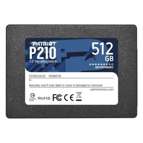 512GB - Patriot P210 2.5" SATA III Internal Solid State Drive - 520MB/s, 3D TLC / 2TB - £62.02 - With Code - Sold by Ebuyer (UK Mainland)