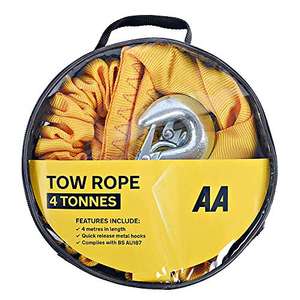 AA 4T Heavy Duty Tow Rope AA6226 – Yellow Strap-Style Towing Belt For Car Breakdowns Other Vehicles Up To 4 Tonnes - £9.60 @ amazon