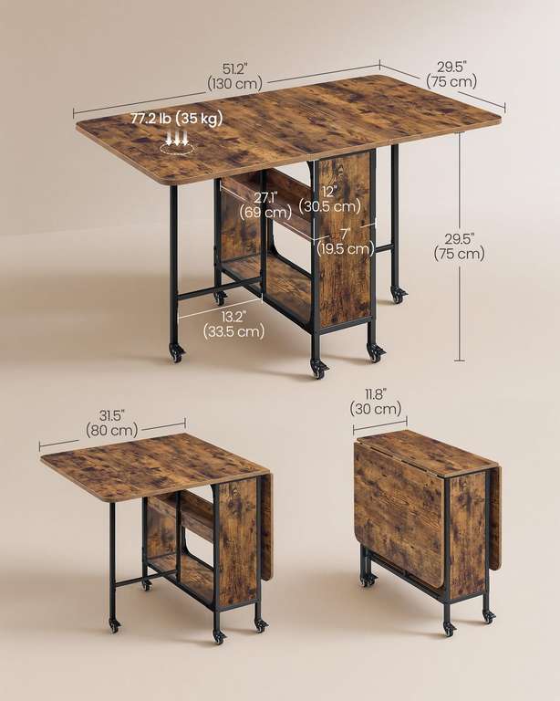 VASAGLE Folding Dining Table with Wheels – £53.45 at Amazon | hotukdeals