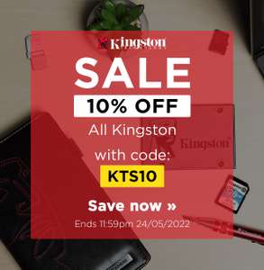 10% off Kingston Memory e.g.: 32GB microSD A1 C10 - 100MB/s £4.48/ 64GB £5.72 / 256GB £23.38 delivered, using code @ Mymemory