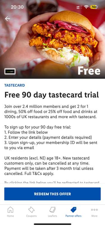 Free 90 day Taste Card Trial (via LIDL App) Cancel Anytime, You even get a reminder 30 Days before Payment is due