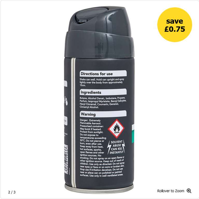 Wilko Men Body Spray Impression 150ml 50p + Free Click & Collect @ Wilko