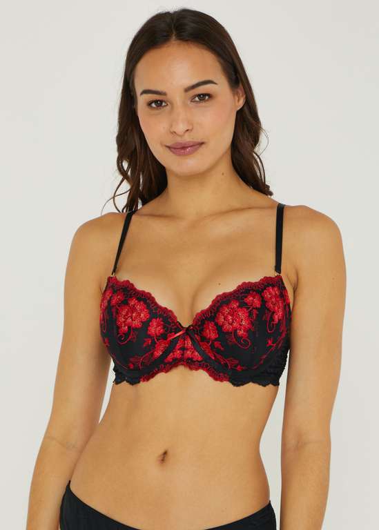 Black & Red Floral Embroidered Bra Now £6.50 with Free Click and Collect From Matalan