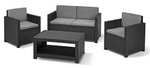 Allibert by Keter Monaco Outdoor 4 Seater Rattan Lounge Garden Furniture Set - Graphite with Grey Cushions