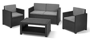 Allibert by Keter Monaco Outdoor 4 Seater Rattan Lounge Garden Furniture Set - Graphite with Grey Cushions