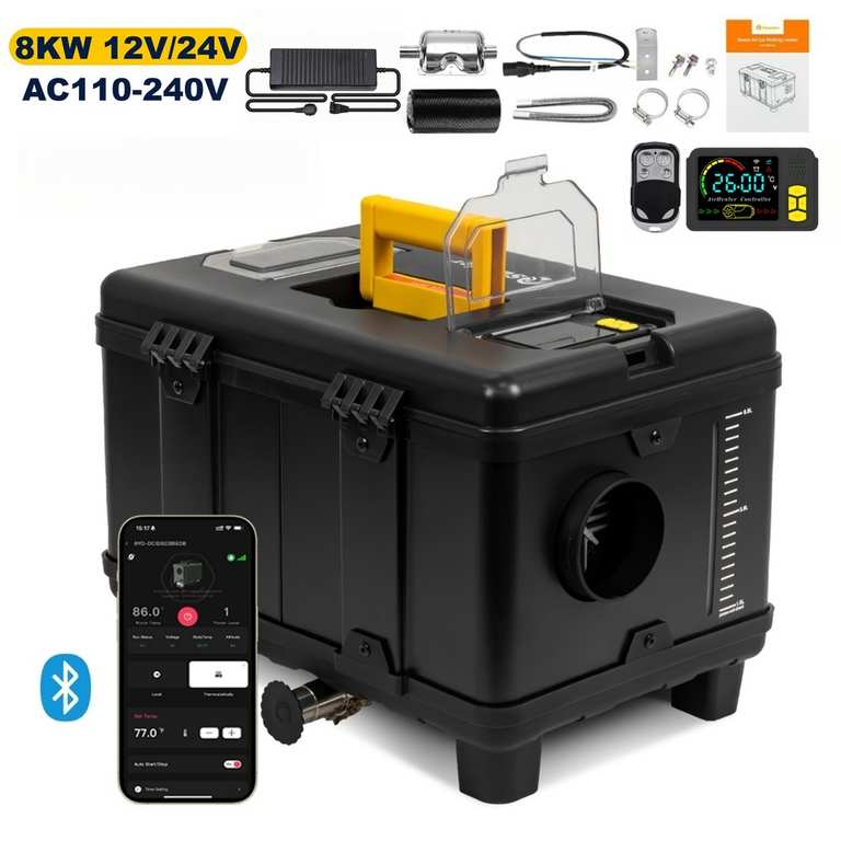 12V&24V&220V AC&DC Universal 8KW Diesel Air Heater All In One Parking Heater - With Code - Sold by Sunster Direct Store