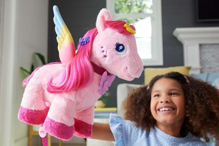 Mattel Barbie A Touch of Magic Walk & Flutter Pegasus Plush, 11-inch tall, with hair accessories & sound