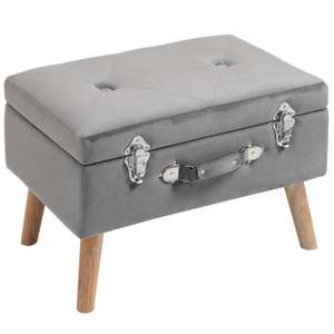 HOMCOM Velvet-Touch Suitcase Storage Stool Ottoman Suitcase 2 Latches Wood Legs - £34.39 delivered with code @ MH STAR UK LTD on eBay