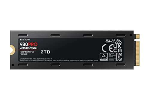 Samsung 980 PRO SSD with Heatsink 2TB PCIe Gen 4 NVMe M.2 Internal Solid State Hard Drive, Max Speed, PS5 Compatible - £123.40 at Amazon