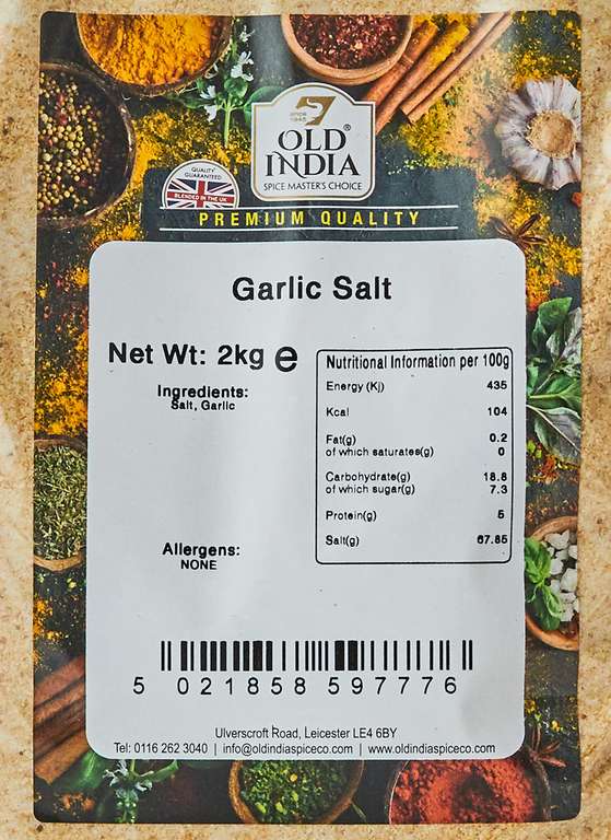 Old India Garlic Salt 2kg - £3.92 / £3.32 w/ 15% S&S