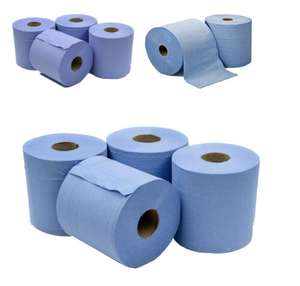 6 x Jumbo Workshop Hand Towels Rolls 2 Ply Centre Feed Wipes Embossed Tissue - thinkprice
