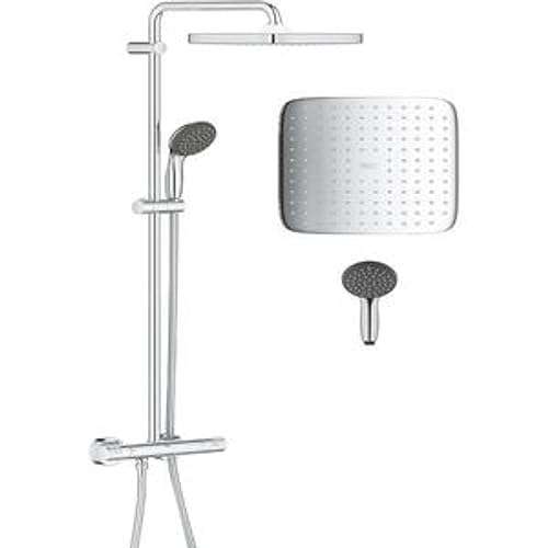 GROHE Vitalio Start 250 Cube - Shower System with Thermostatic Mixer and Cube 25cm Rain Shower Head, Chrome
