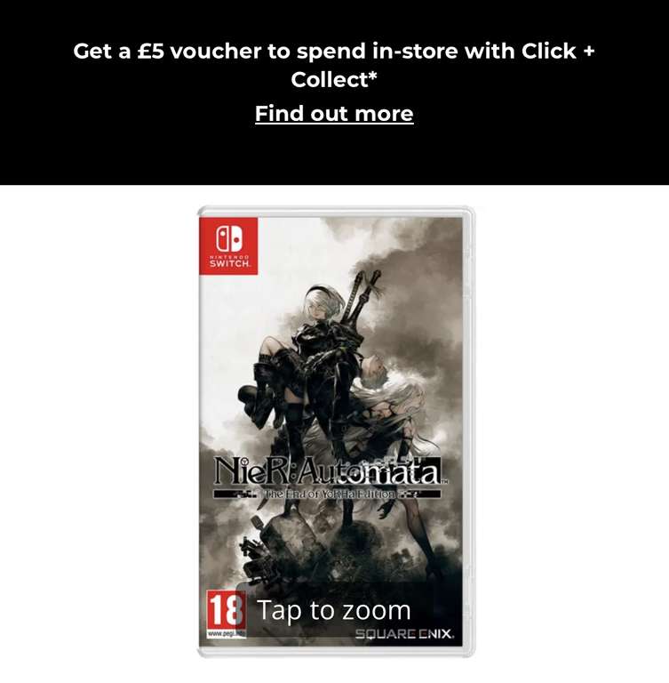 NieR Automata - The End of YoRHA Edition (Switch) - £21.98 + £4.99 Click & Collect (£5 voucher for collecting in store) @ Game