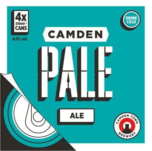 Camden Pale Ale - 4% ABV Beer - Hoppy, Fruity, Dry – Unpasteurised - Vegan - 4 x 330 ml Cans - £3 (Min Spend Required) @ Amazon Fresh