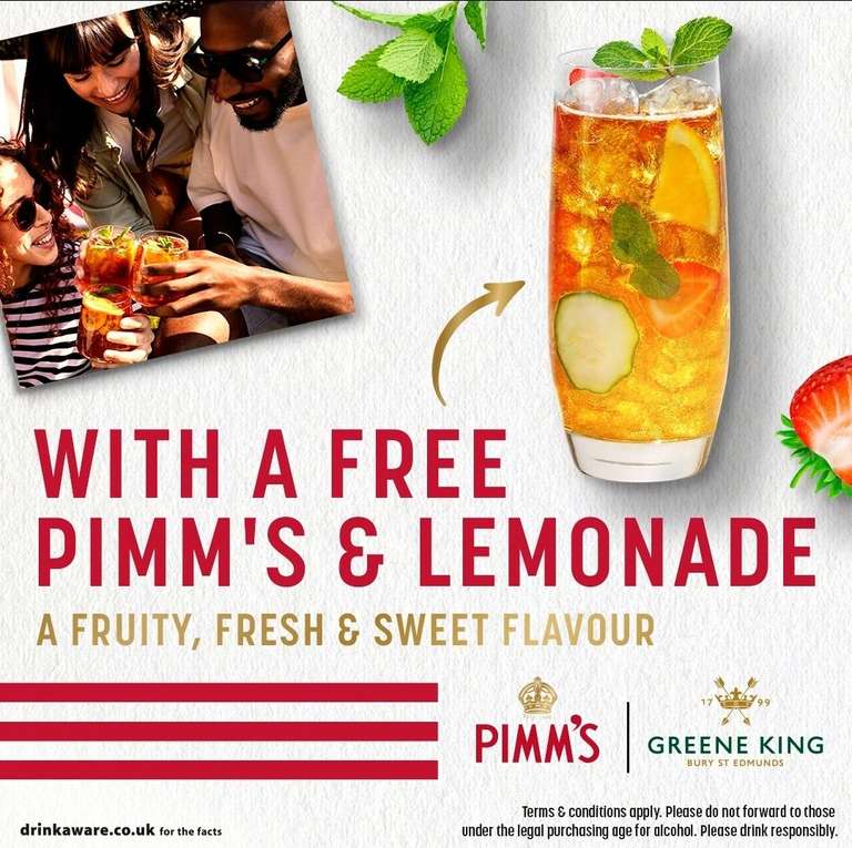 Free PIMM'S and Lemonade with voucher at select Greene King pubs